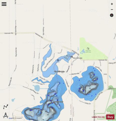 Pine Hills Lake depth contour Map - i-Boating App - Streets