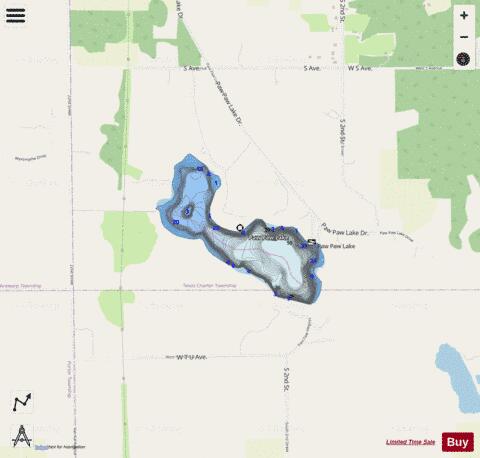 Paw Paw Lake depth contour Map - i-Boating App - Streets