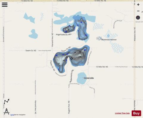 Scram Lake depth contour Map - i-Boating App - Streets