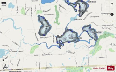 Sandy Bottom Lake depth contour Map - i-Boating App - Streets