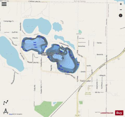 Twin Lake (east) depth contour Map - i-Boating App - Streets