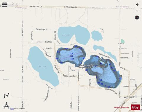 Twin Lake (west) depth contour Map - i-Boating App - Streets