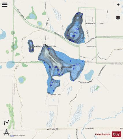 Nichols Lake depth contour Map - i-Boating App - Streets