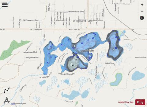 Woodland Lake depth contour Map - i-Boating App - Streets
