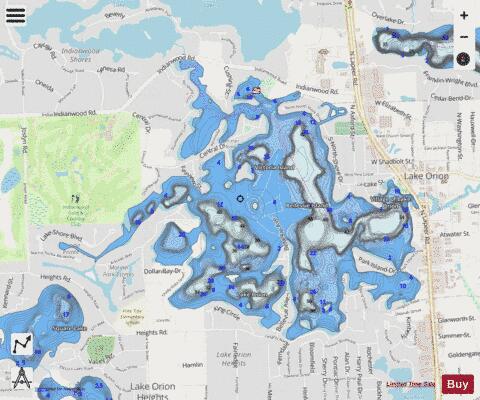 Orion, Lake depth contour Map - i-Boating App - Streets