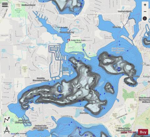 Cass Lake depth contour Map - i-Boating App - Streets