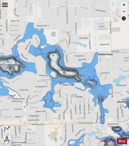 Oakland, Lake depth contour Map - i-Boating App - Streets