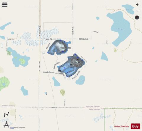 Wells Lake depth contour Map - i-Boating App - Streets