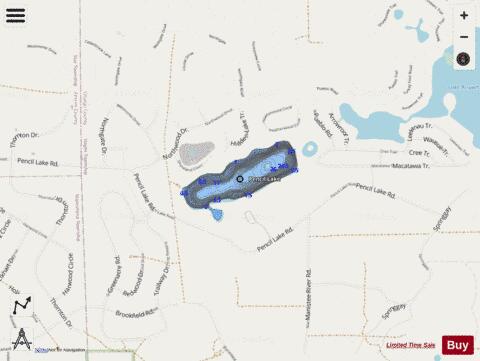 Pencil Lake depth contour Map - i-Boating App - Streets