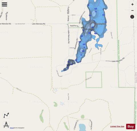Lake Manuka depth contour Map - i-Boating App - Streets