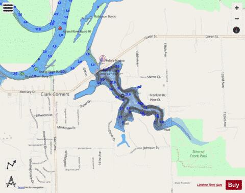 Stearn's Bayou depth contour Map - i-Boating App - Streets