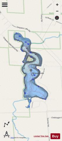 Ocqueoc Lake depth contour Map - i-Boating App - Streets
