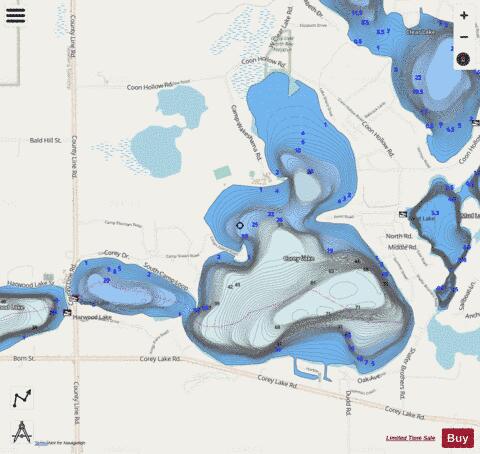 Corey Lake depth contour Map - i-Boating App - Streets