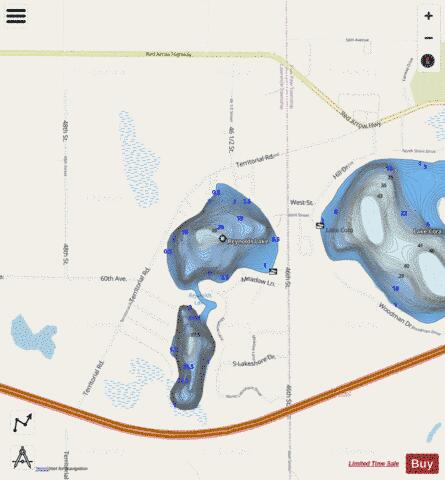 Reynolds Lake depth contour Map - i-Boating App - Streets