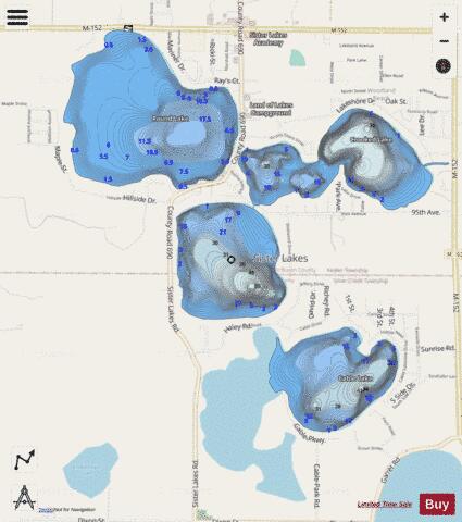 Crooked Lake, Little depth contour Map - i-Boating App - Streets