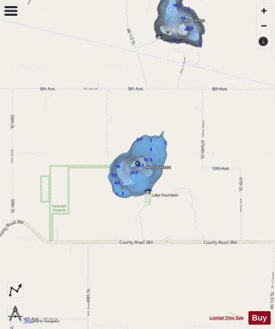 Fourteen, Lake depth contour Map - i-Boating App - Streets