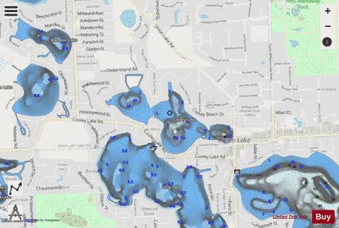Cooley Lake depth contour Map - i-Boating App - Streets