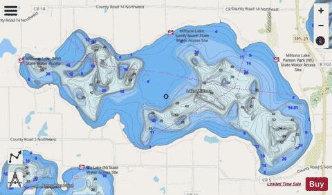 Miltona depth contour Map - i-Boating App - Streets