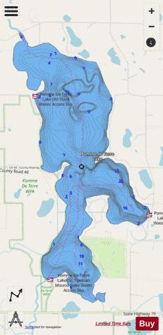 Pomme de Terre depth contour Map - i-Boating App - Streets