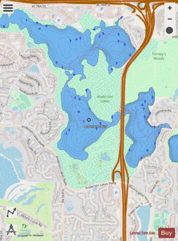 Southwest Anderson depth contour Map - i-Boating App - Streets
