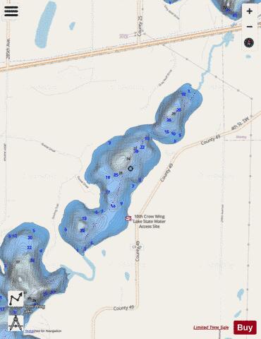 Tenth Crow Wing depth contour Map - i-Boating App - Streets