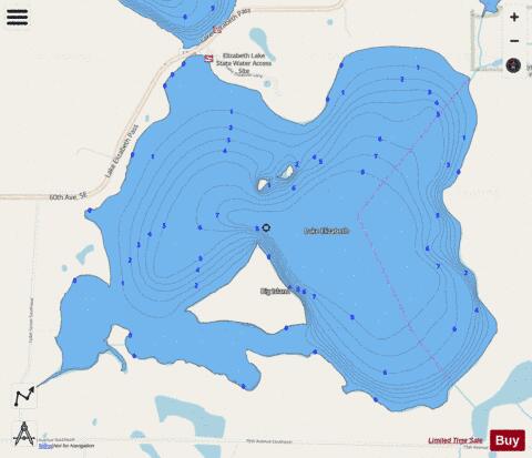 Elizabeth (Main Lake) depth contour Map - i-Boating App - Streets