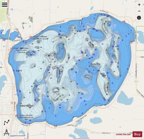 Green depth contour Map - i-Boating App - Streets