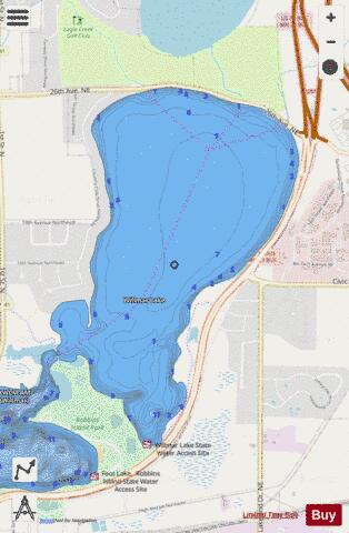 Willmar depth contour Map - i-Boating App - Streets