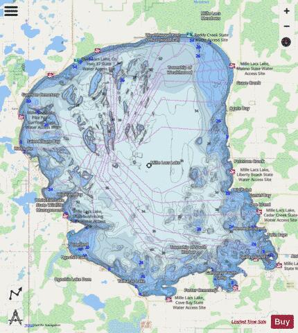Mille Lacs depth contour Map - i-Boating App - Streets
