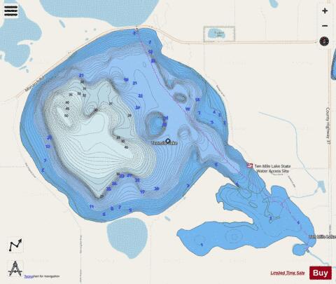 Ten Mile depth contour Map - i-Boating App - Streets