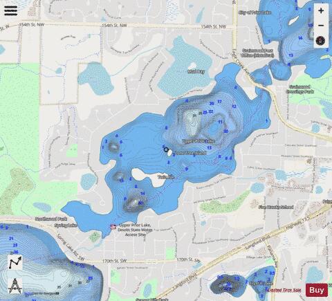 Upper Prior depth contour Map - i-Boating App - Streets