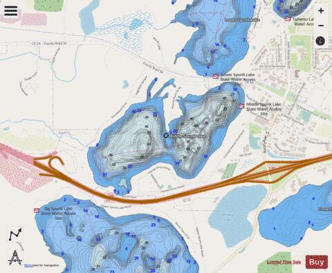 Middle Spunk depth contour Map - i-Boating App - Streets