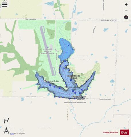 Higginsville Lake depth contour Map - i-Boating App - Streets