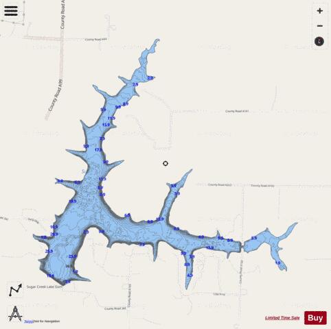 Sugar Creek Lake depth contour Map - i-Boating App - Streets
