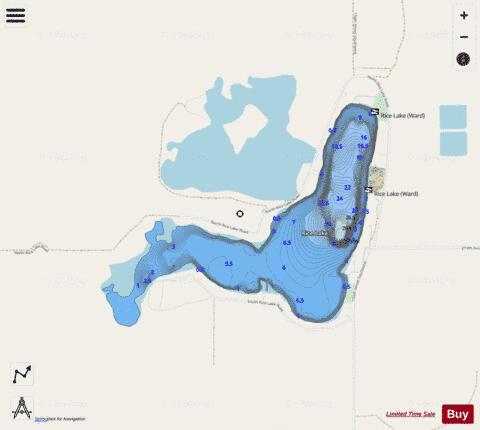 Rice Lake (Ward) depth contour Map - i-Boating App - Streets