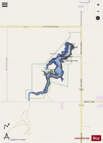 McGregor Dam depth contour Map - i-Boating App - Streets