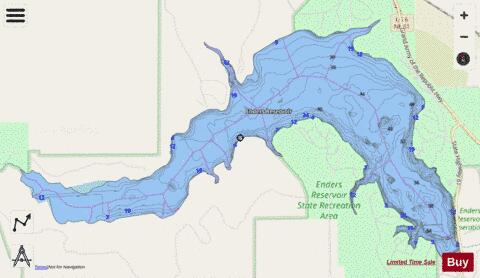 Enders Reservoir depth contour Map - i-Boating App - Streets