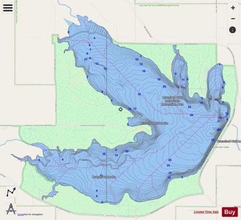 Branched Oak Lake depth contour Map - i-Boating App - Streets