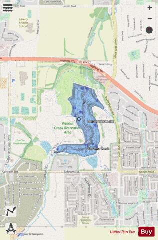 Walnut Creek Reservoir depth contour Map - i-Boating App - Streets