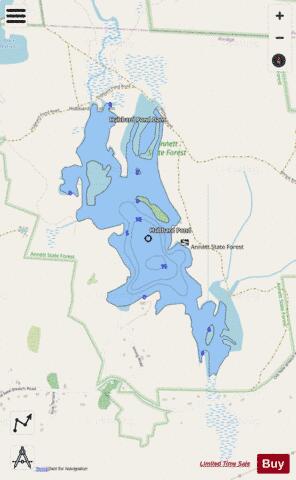 Hubbard Pond depth contour Map - i-Boating App - Streets