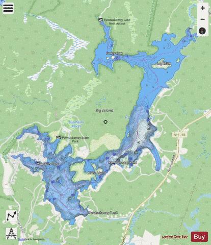 Pawtuckaway Pond depth contour Map - i-Boating App - Streets