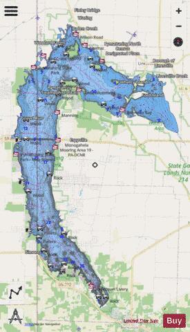 Pymatuning depth contour Map - i-Boating App - Streets