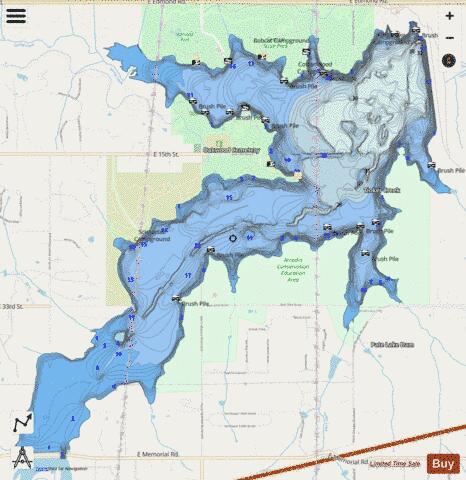 Arcadia Lake depth contour Map - i-Boating App - Streets