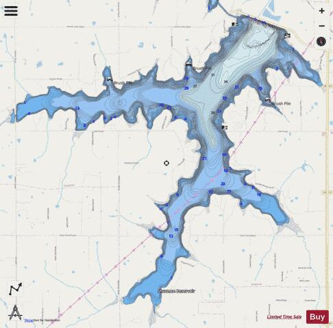 Shawnee Twin 1 (Shawnee Reservoir) depth contour Map - i-Boating App - Streets