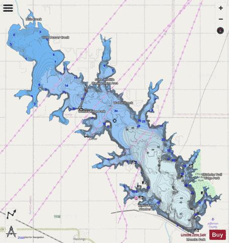 Waurika depth contour Map - i-Boating App - Streets