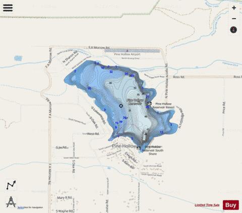 Pine Hollow Reservoir depth contour Map - i-Boating App - Streets