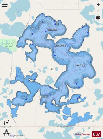 Cattail-Kettle depth contour Map - i-Boating App - Streets