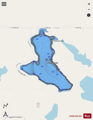 Nine Mile depth contour Map - i-Boating App - Streets