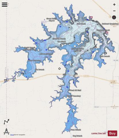 HubbardCreek depth contour Map - i-Boating App - Streets