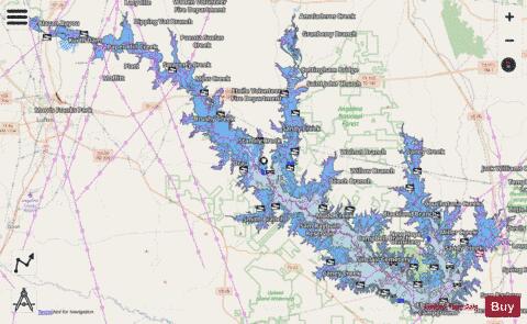 Sam Raryburn Reservoir depth contour Map - i-Boating App - Streets